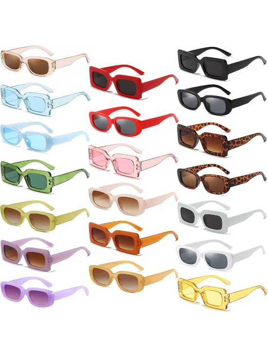 20 Pack Retro 90s Rectangle Sunglasses for Adults - UV400 Small Sun Glasses